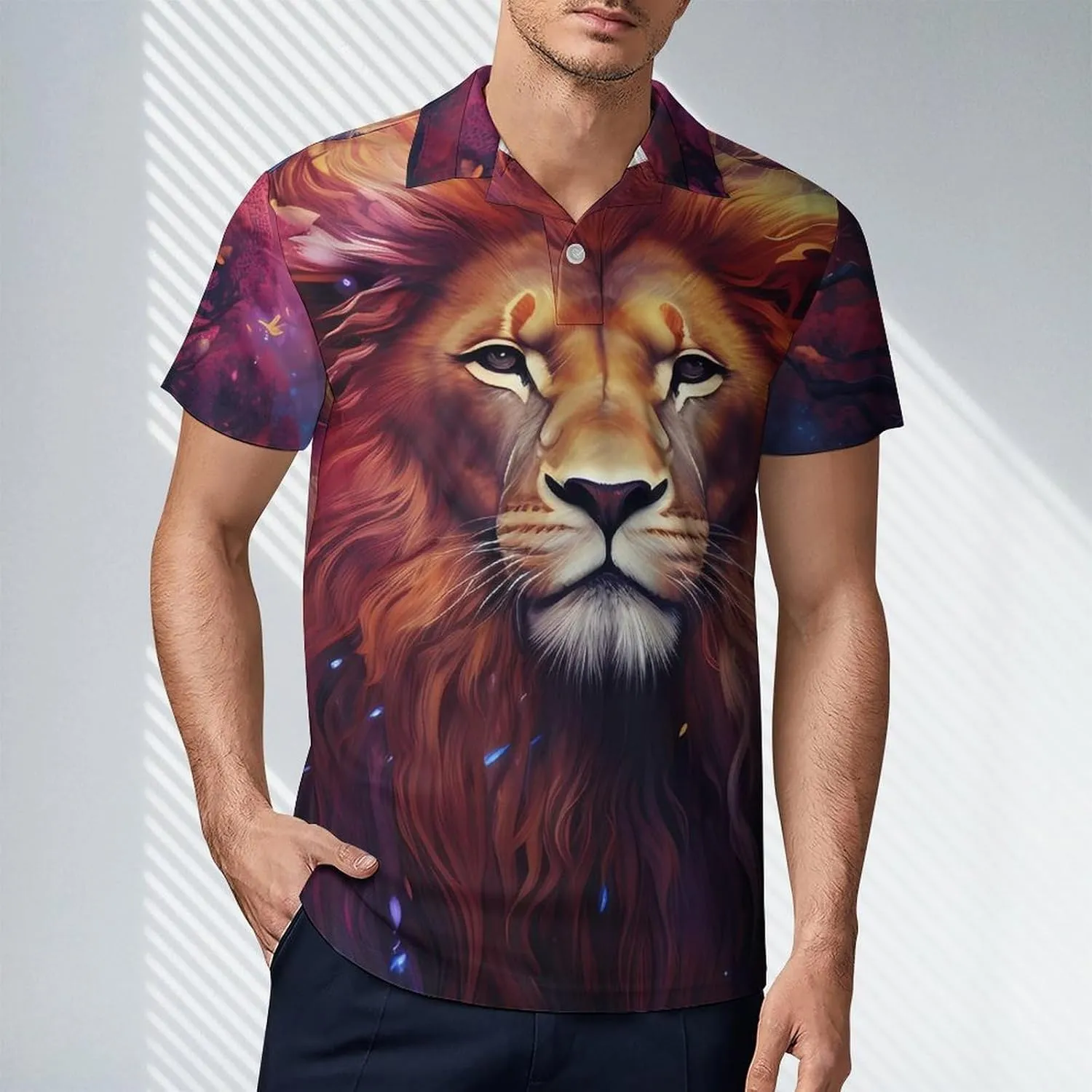 Lion Painting Men's Polo Shirt Short Sleeve Casual Athletic Quick Dry Golf T-Shirts
