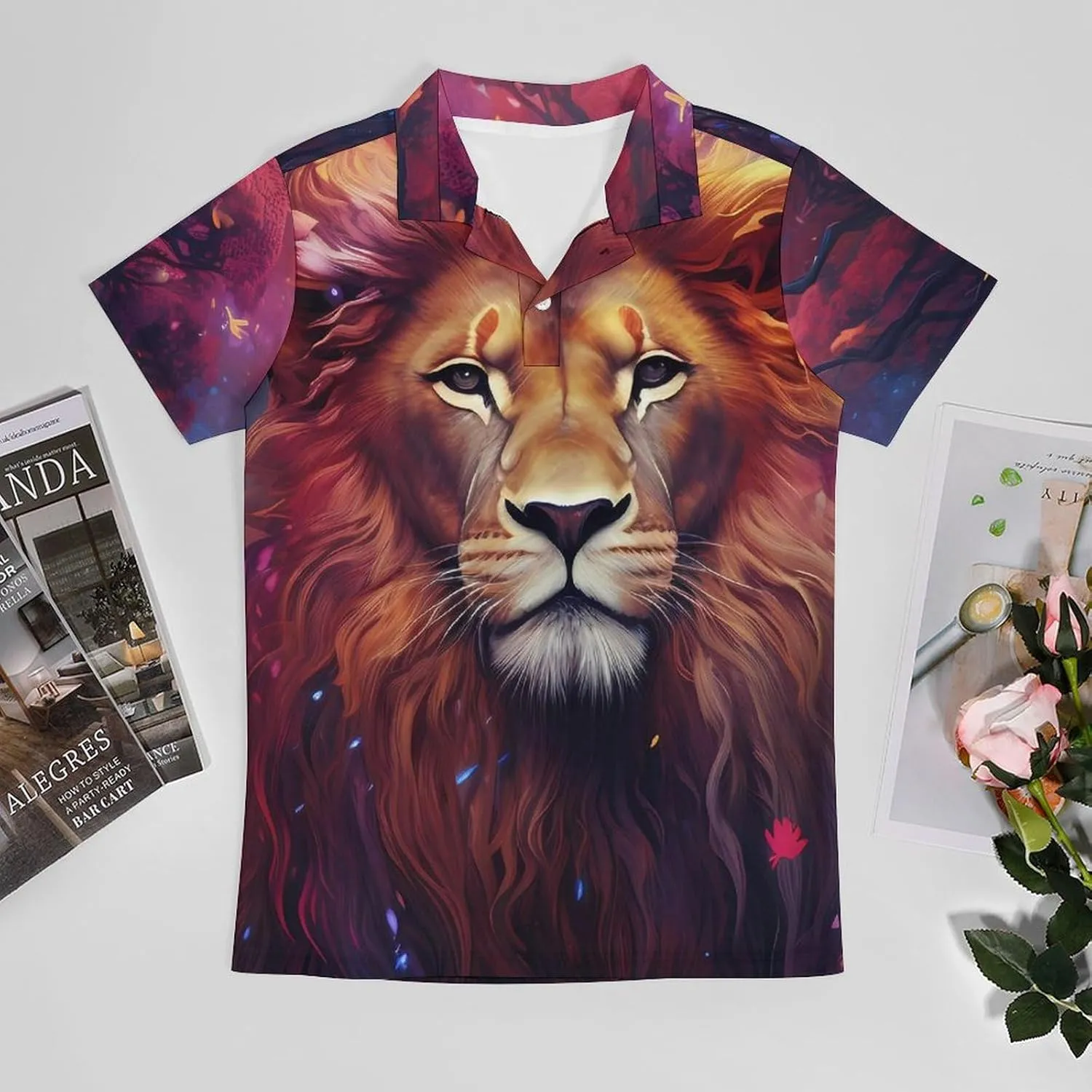 Lion Painting Men's Polo Shirt Short Sleeve Casual Athletic Quick Dry Golf T-Shirts