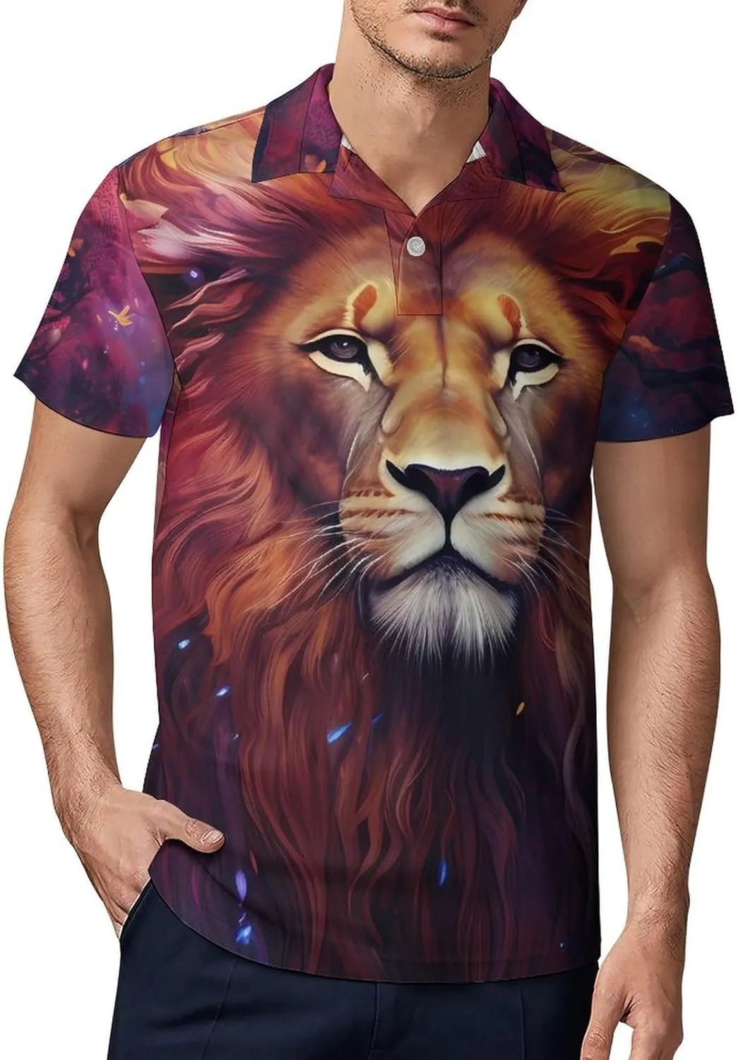 Lion Painting Men's Polo Shirt Short Sleeve Casual Athletic Quick Dry Golf T-Shirts
