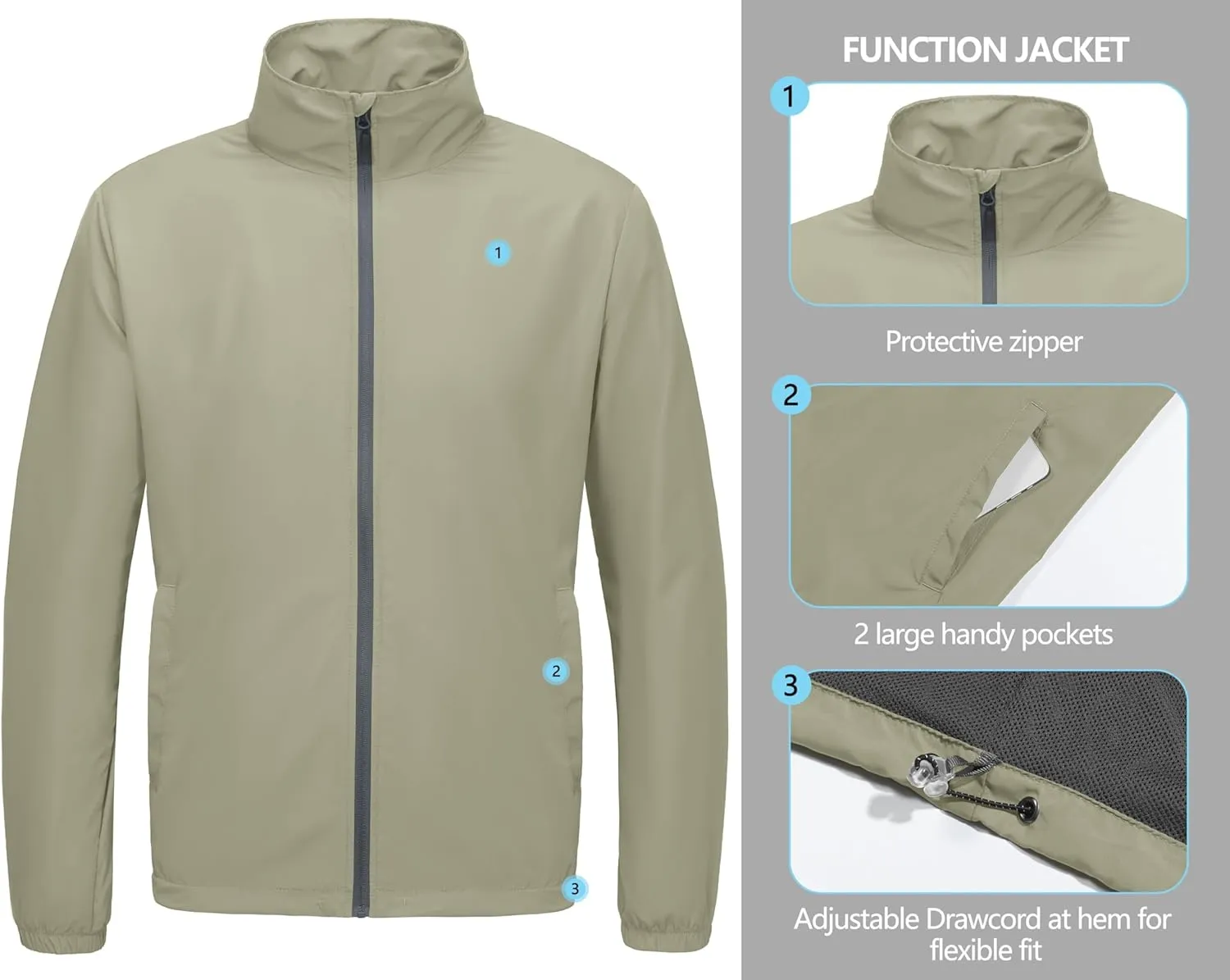 Little Donkey Andy Mens Lightweight Breathable Windbreaker Golf Jacket UPF50  Windproof Outdoor Running Coat