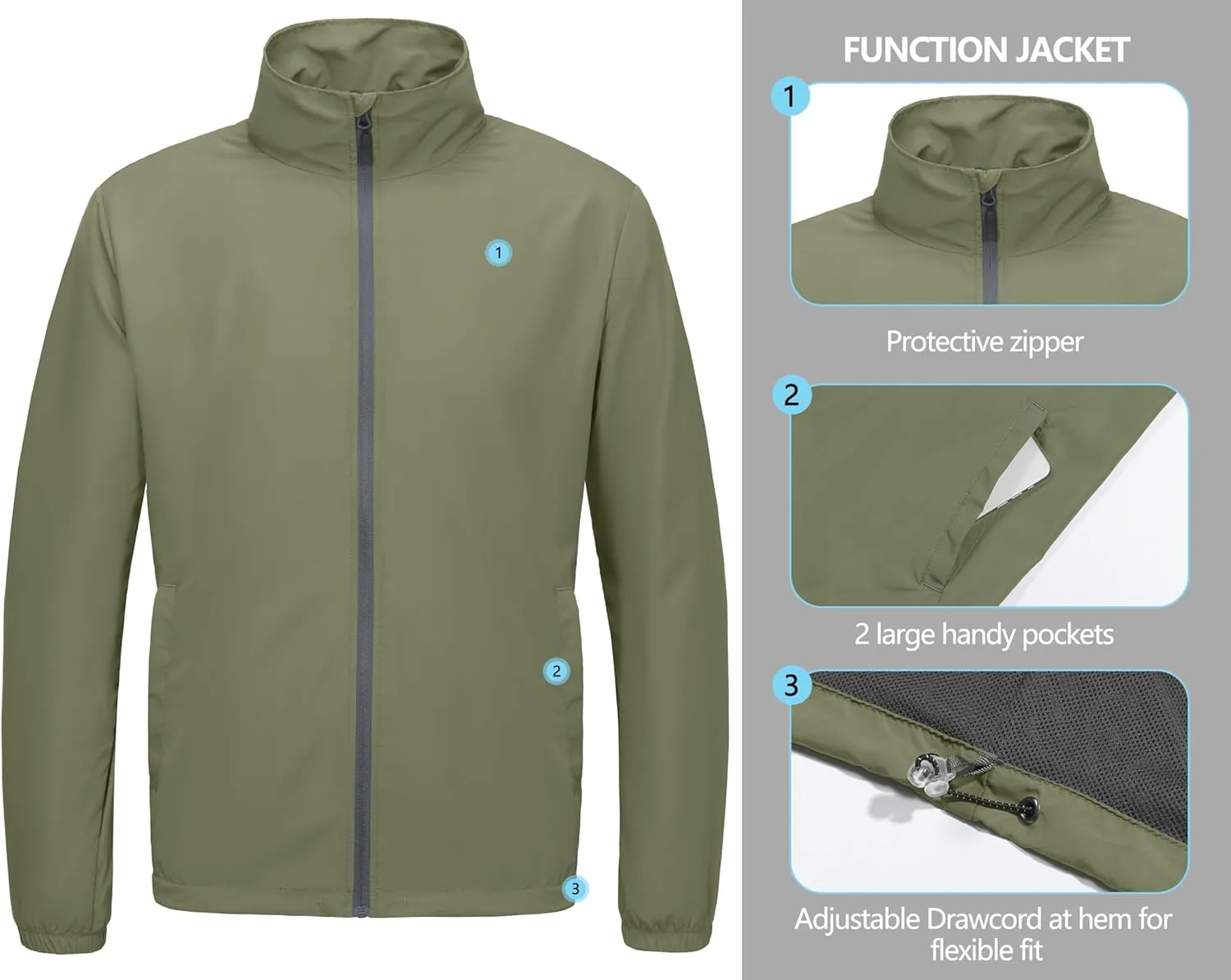 Little Donkey Andy Mens Lightweight Breathable Windbreaker Golf Jacket UPF50  Windproof Outdoor Running Coat