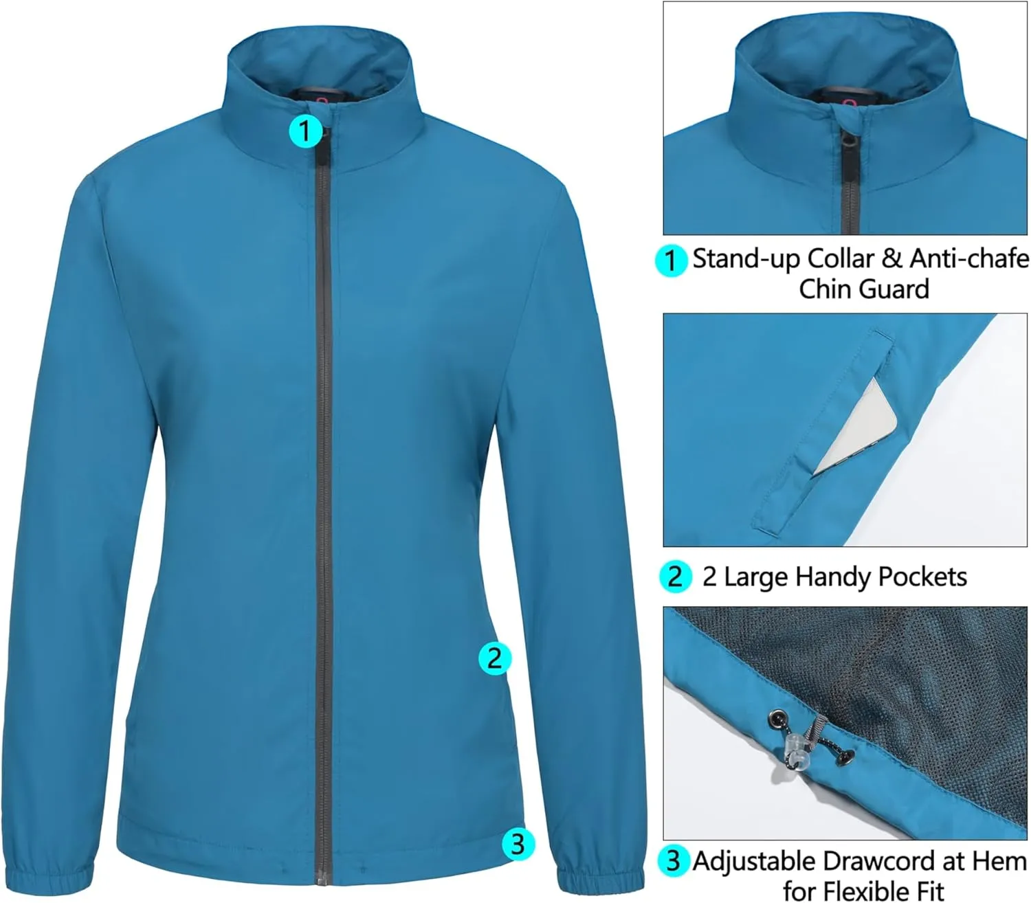 Little Donkey Andy Women's Lightweight Windbreaker Jacket Breathable Windproof Spring Fall Summer Jacket Running Golf UPF50 