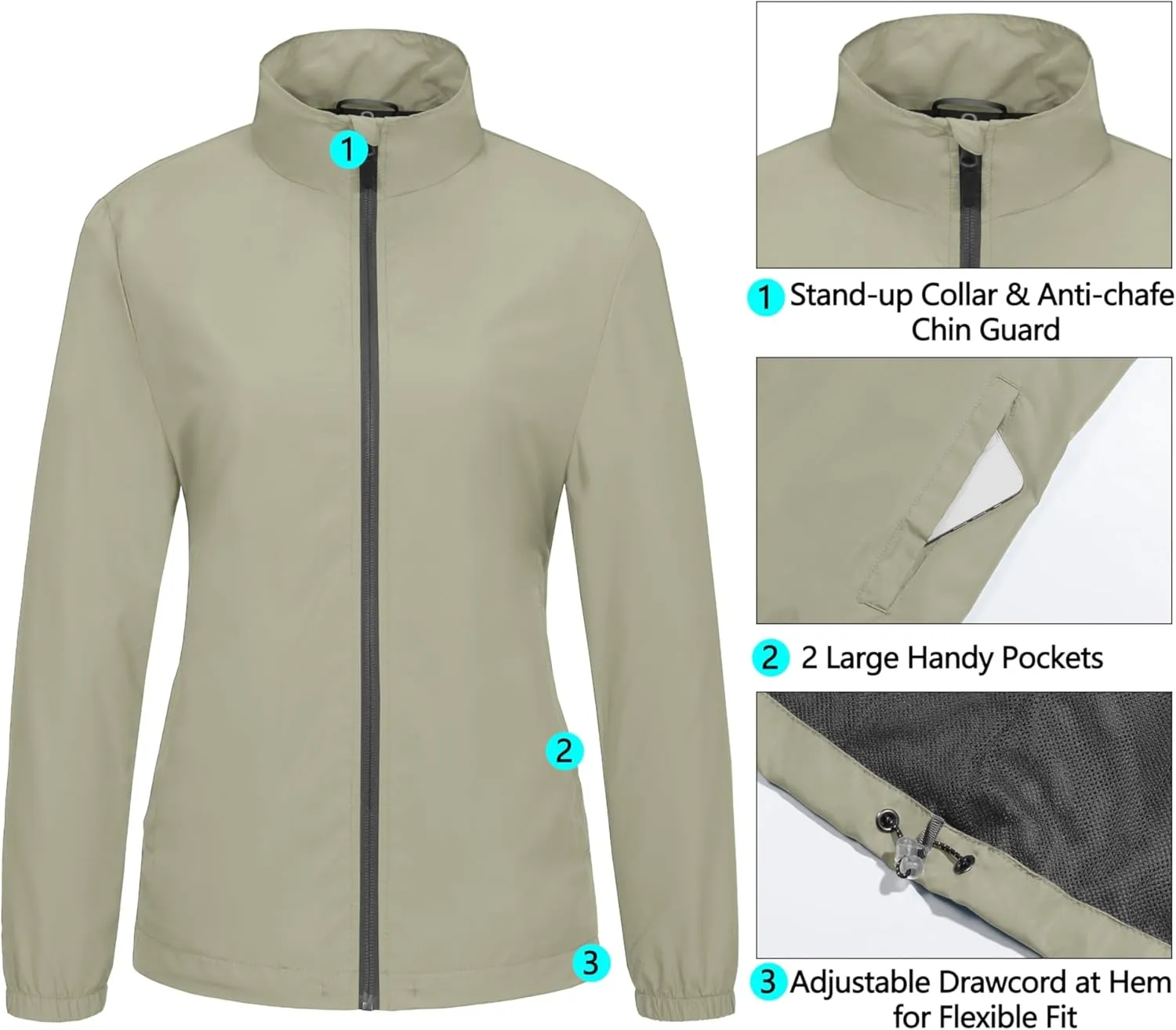 Little Donkey Andy Women's Lightweight Windbreaker Jacket Breathable Windproof Spring Fall Summer Jacket Running Golf UPF50 