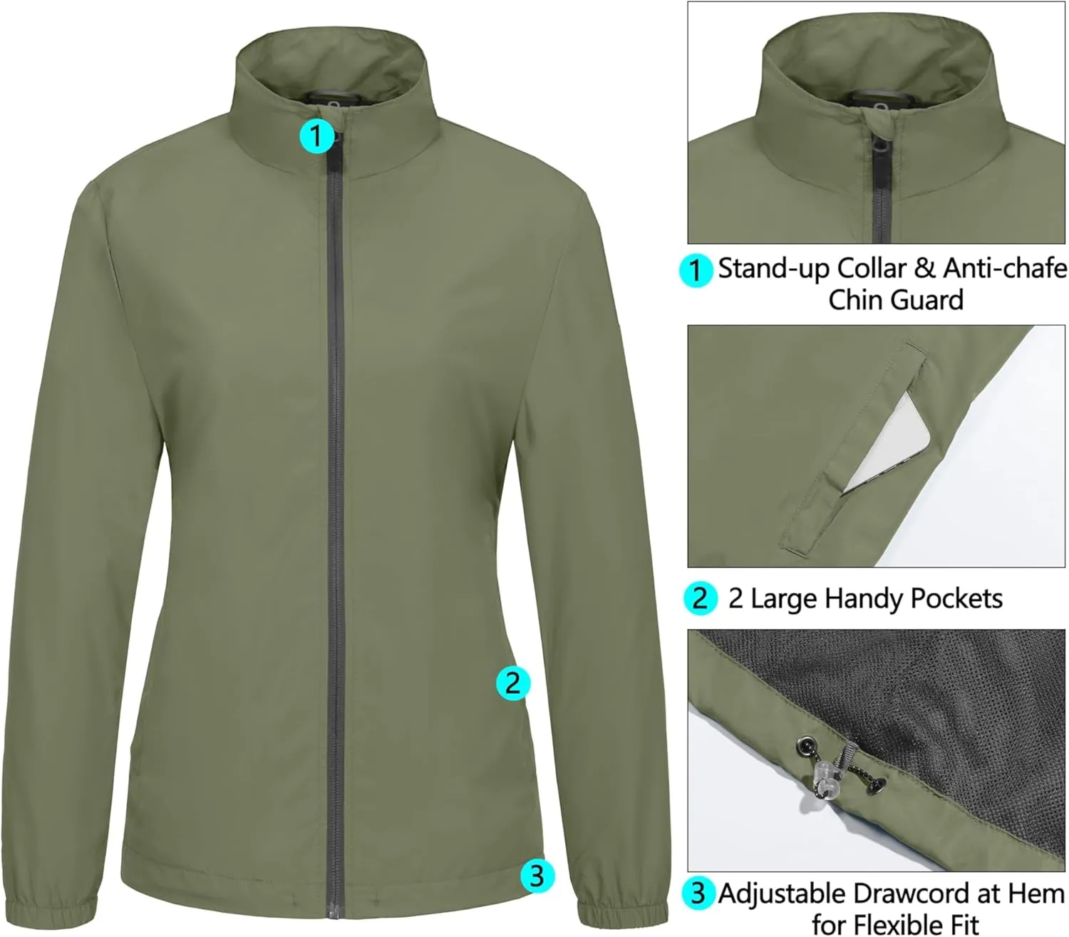 Little Donkey Andy Women's Lightweight Windbreaker Jacket Breathable Windproof Spring Fall Summer Jacket Running Golf UPF50 