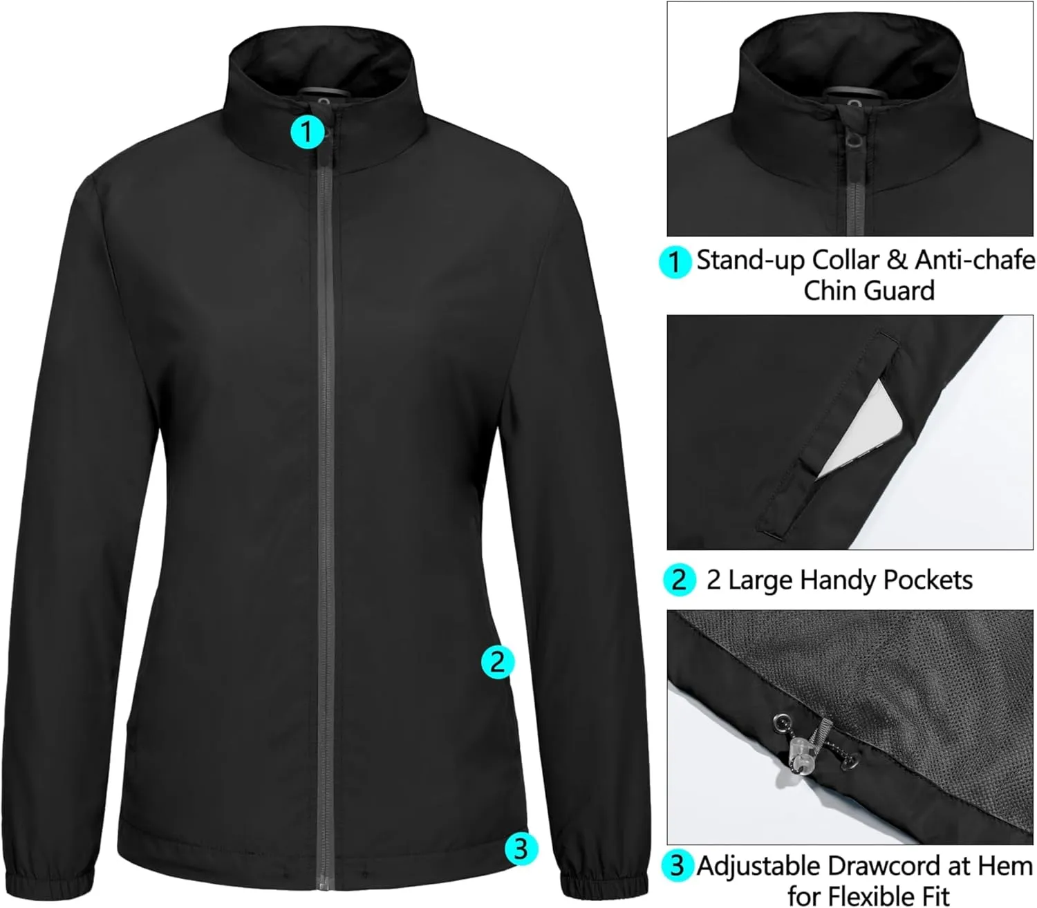 Little Donkey Andy Women's Lightweight Windbreaker Jacket Breathable Windproof Spring Fall Summer Jacket Running Golf UPF50 