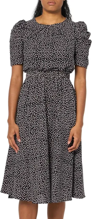 London Times Women's Caterpillar Puff Sleeve Midi Dress - Gathered Waist A-Line Flowy Summer Dress
