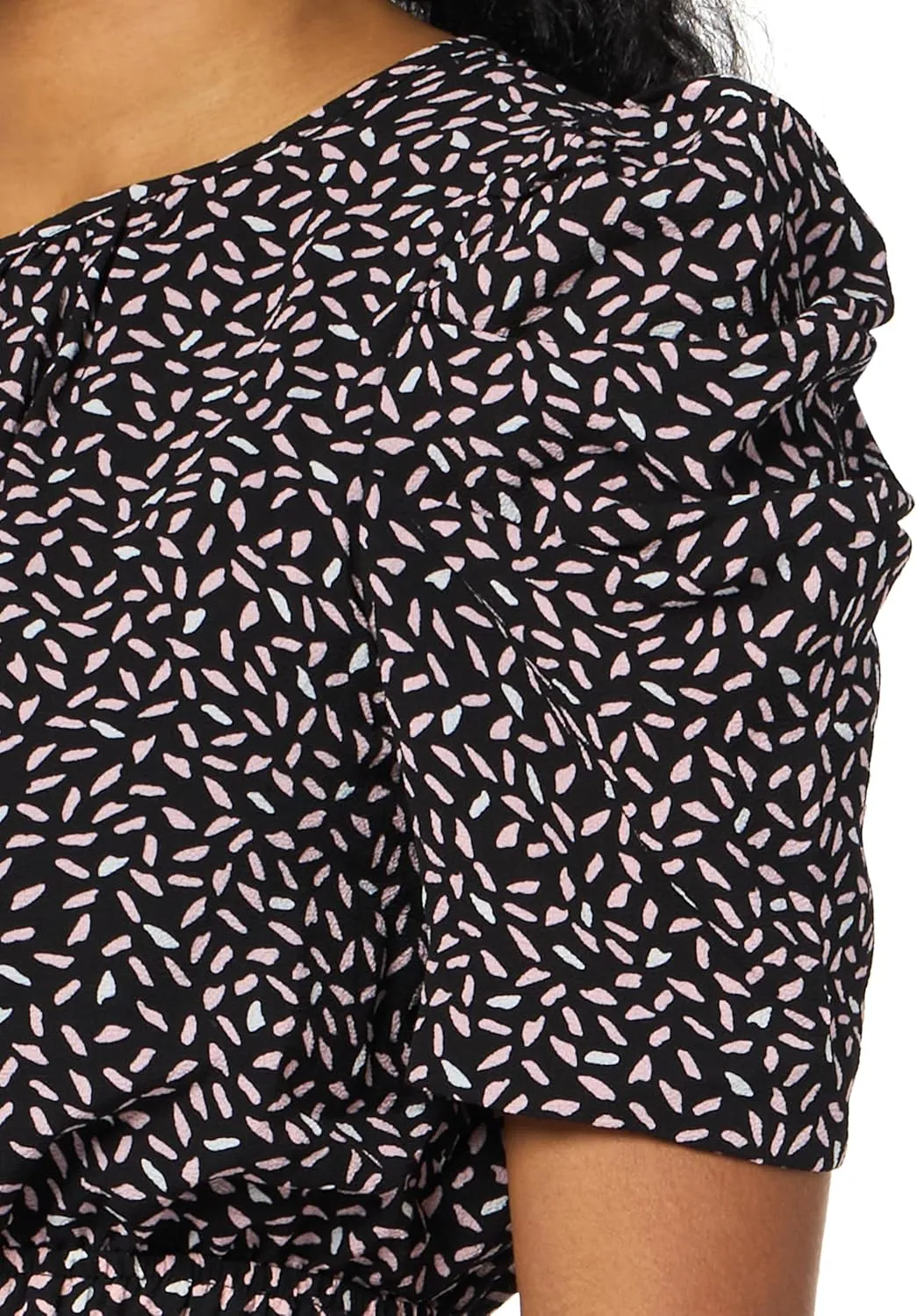 London Times Women's Caterpillar Puff Sleeve Midi Dress - Gathered Waist A-Line Flowy Summer Dress