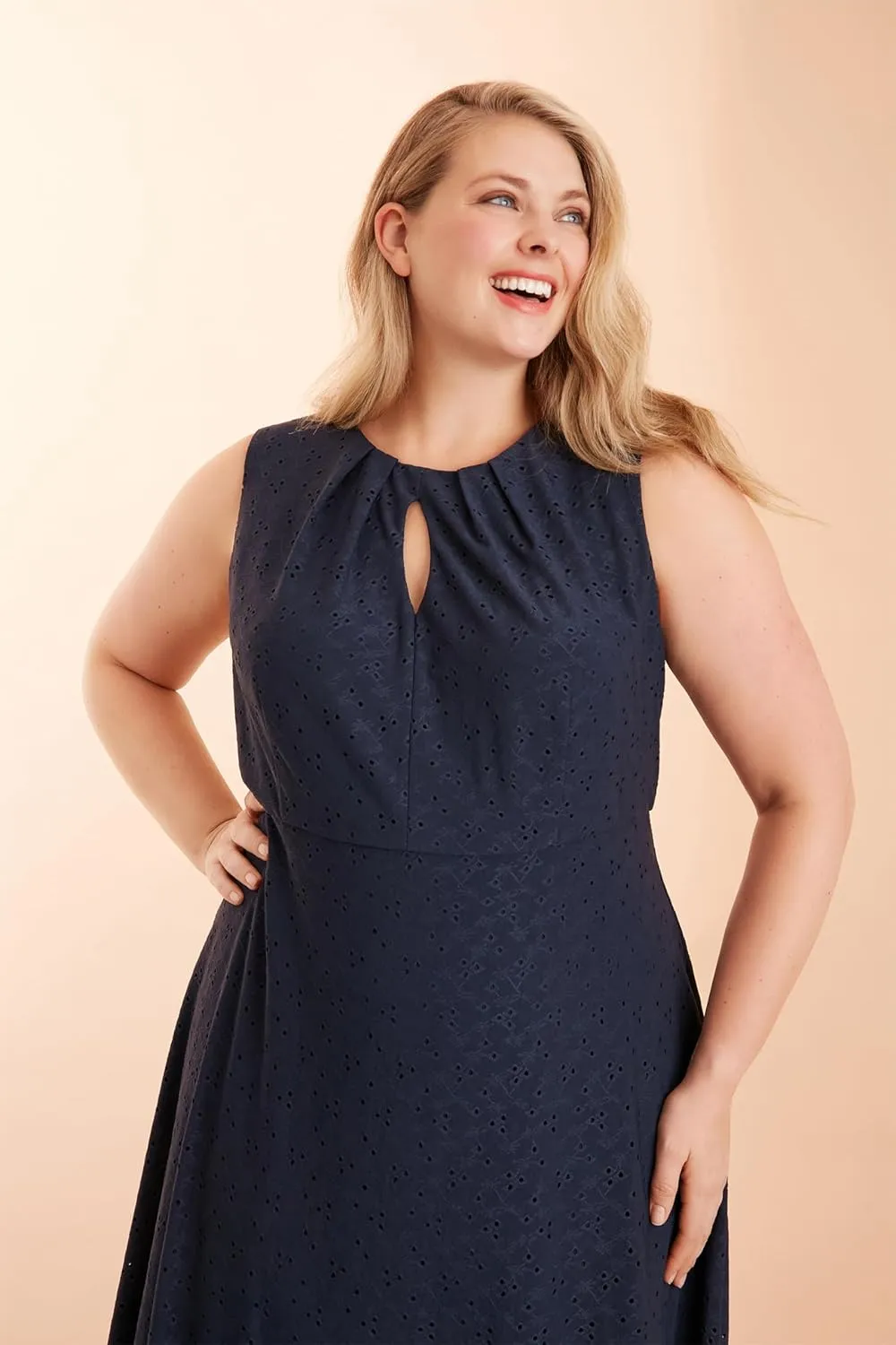London Times Women's Dresses Sleeveless Fit and Flare Dress with Pleat Tucks and Keyhole Detail at Neck