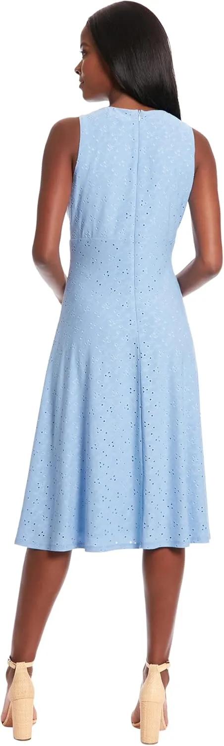 London Times Women's Dresses Sleeveless Fit and Flare Dress with Pleat Tucks and Keyhole Detail at Neck