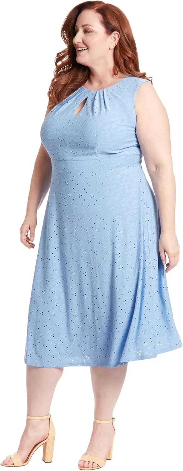 London Times Women's Dresses Sleeveless Fit and Flare Dress with Pleat Tucks and Keyhole Detail at Neck