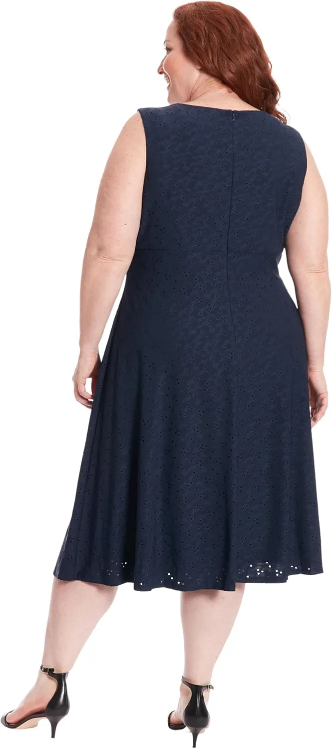 London Times Women's Dresses Sleeveless Fit and Flare Dress with Pleat Tucks and Keyhole Detail at Neck
