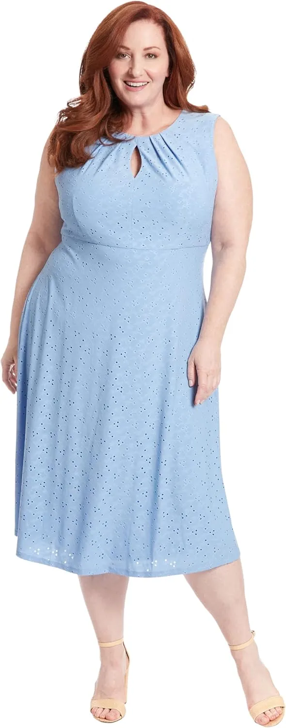 London Times Women's Dresses Sleeveless Fit and Flare Dress with Pleat Tucks and Keyhole Detail at Neck