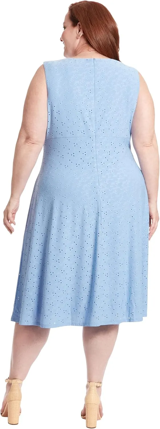 London Times Women's Dresses Sleeveless Fit and Flare Dress with Pleat Tucks and Keyhole Detail at Neck