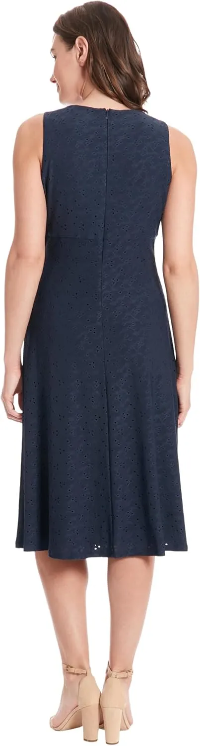 London Times Women's Dresses Sleeveless Fit and Flare Dress with Pleat Tucks and Keyhole Detail at Neck