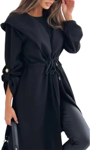 Long Hooded Jacket with A Tie at The Waist for Women, Women Tie Waist Hooded Trench, Long Jacket Hooded Trench Coat
