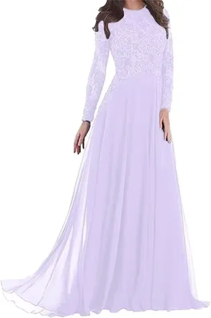 Long Sleeve Mother of The Bride Dress for Wedding Lace Appliques Chiffon A Line Formal Evening Party Gown for Women Lavender US16