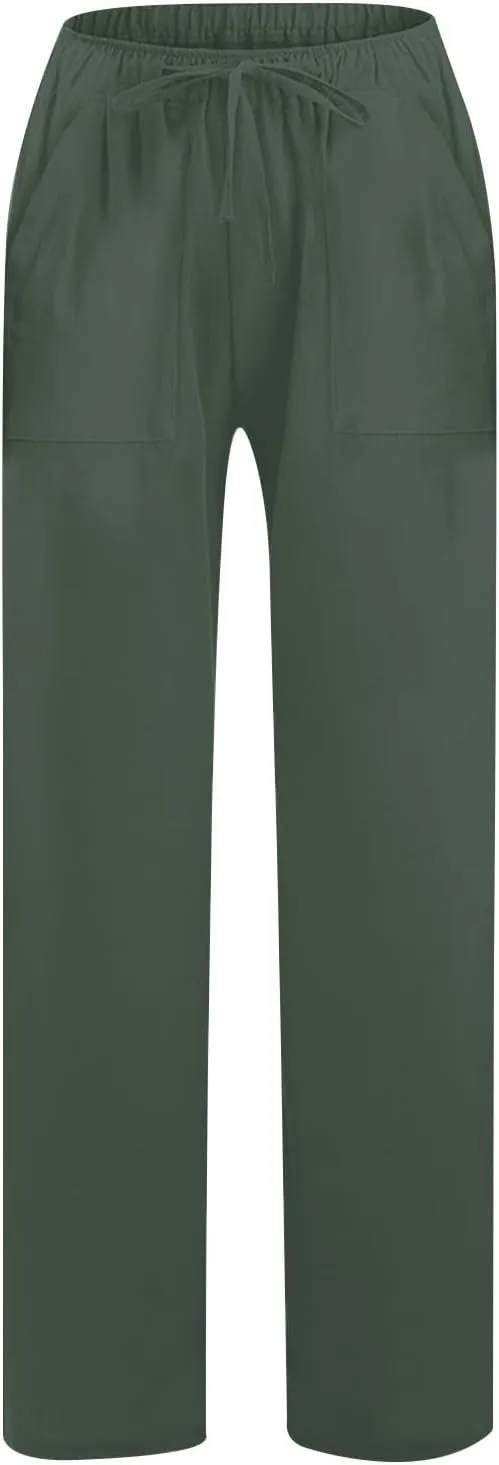 LRMQS Beach Pants for Women Trendy 2025 Lounge Loose Drawstring Elastic Waist Pant Trousers Casual Summer Slacks Clothes