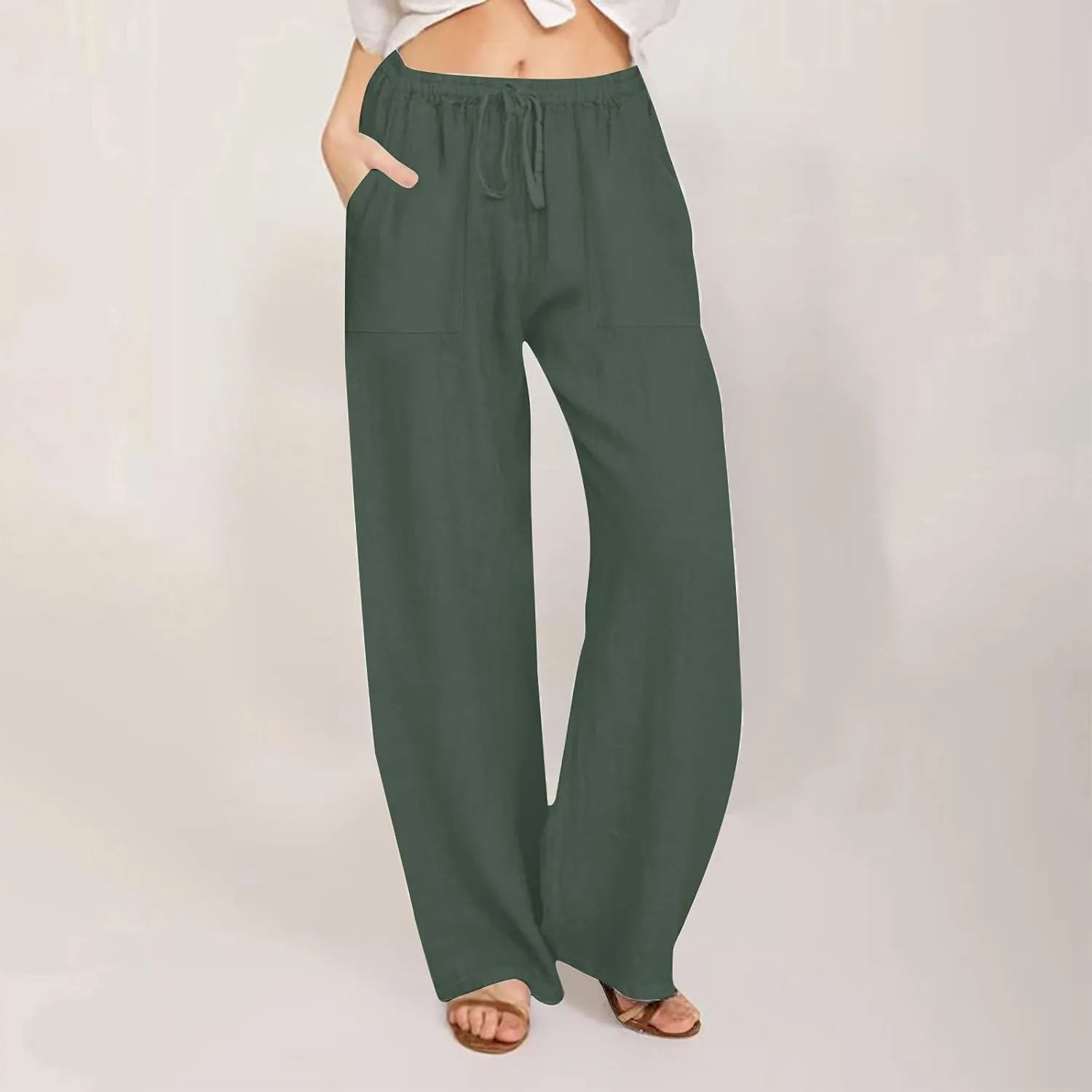 LRMQS Beach Pants for Women Trendy 2025 Lounge Loose Drawstring Elastic Waist Pant Trousers Casual Summer Slacks Clothes