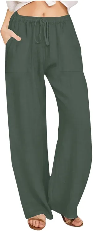 LRMQS Beach Pants for Women Trendy 2025 Lounge Loose Drawstring Elastic Waist Pant Trousers Casual Summer Slacks Clothes