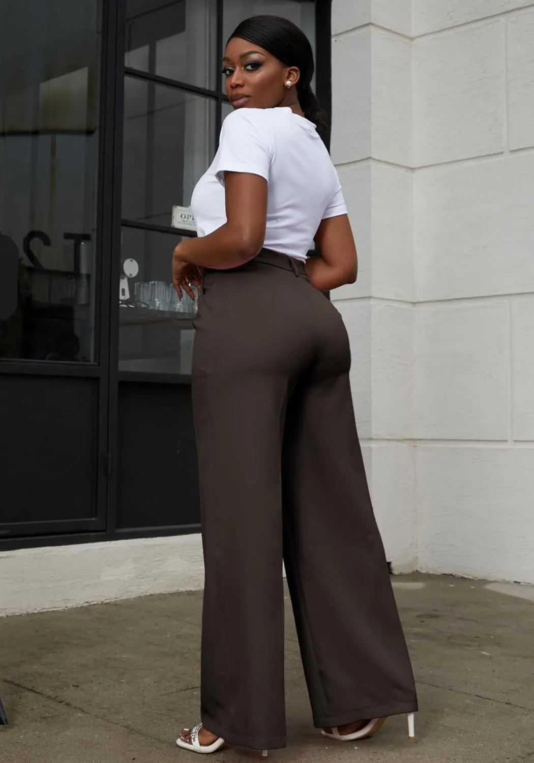 Lucuna Women's Wide Leg Dress Pants High Waisted Straight Leg Slacks Business Office Work Pants Trousers