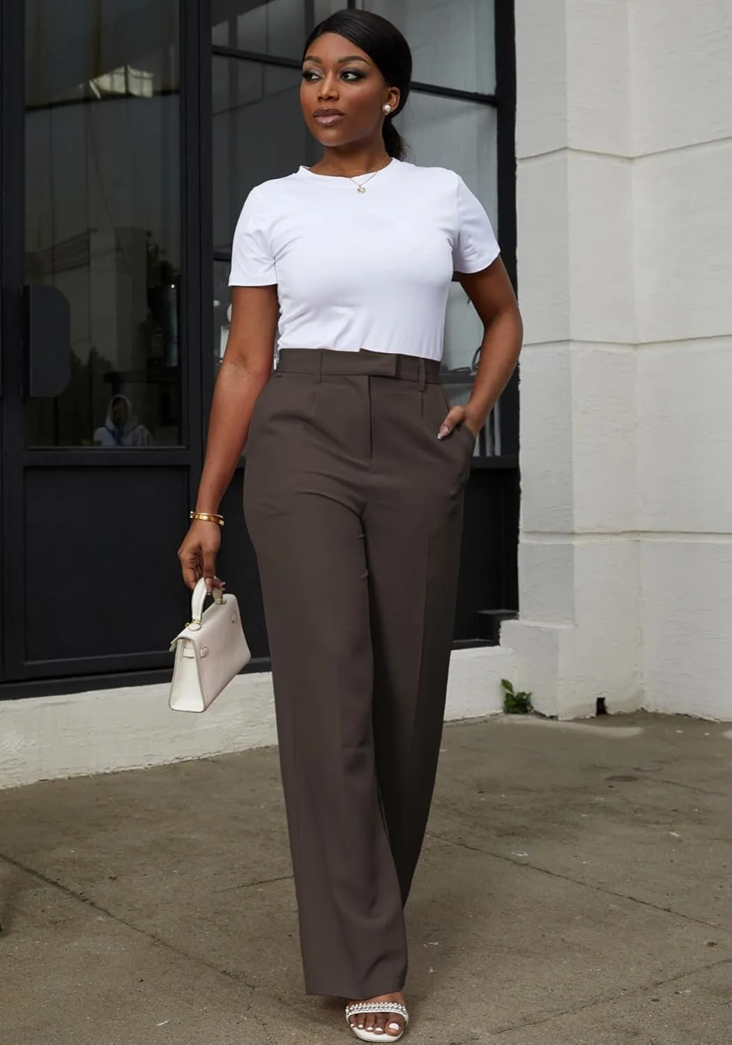 Lucuna Women's Wide Leg Dress Pants High Waisted Straight Leg Slacks Business Office Work Pants Trousers