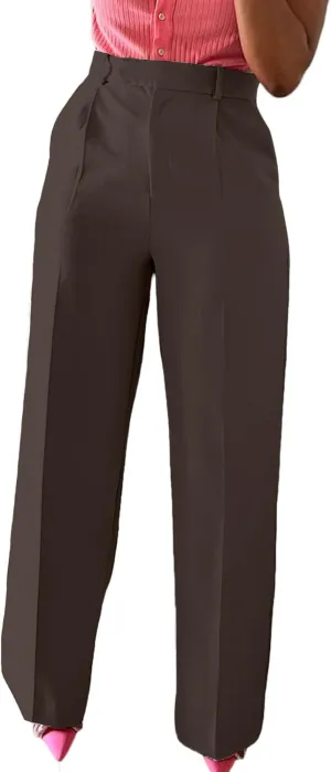 Lucuna Women's Wide Leg Dress Pants High Waisted Straight Leg Slacks Business Office Work Pants Trousers