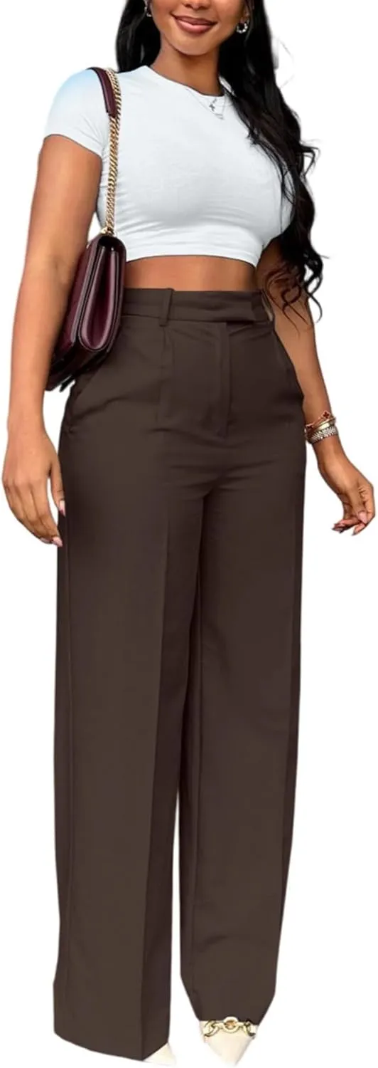 Lucuna Women's Wide Leg Dress Pants High Waisted Straight Leg Slacks Business Office Work Pants Trousers