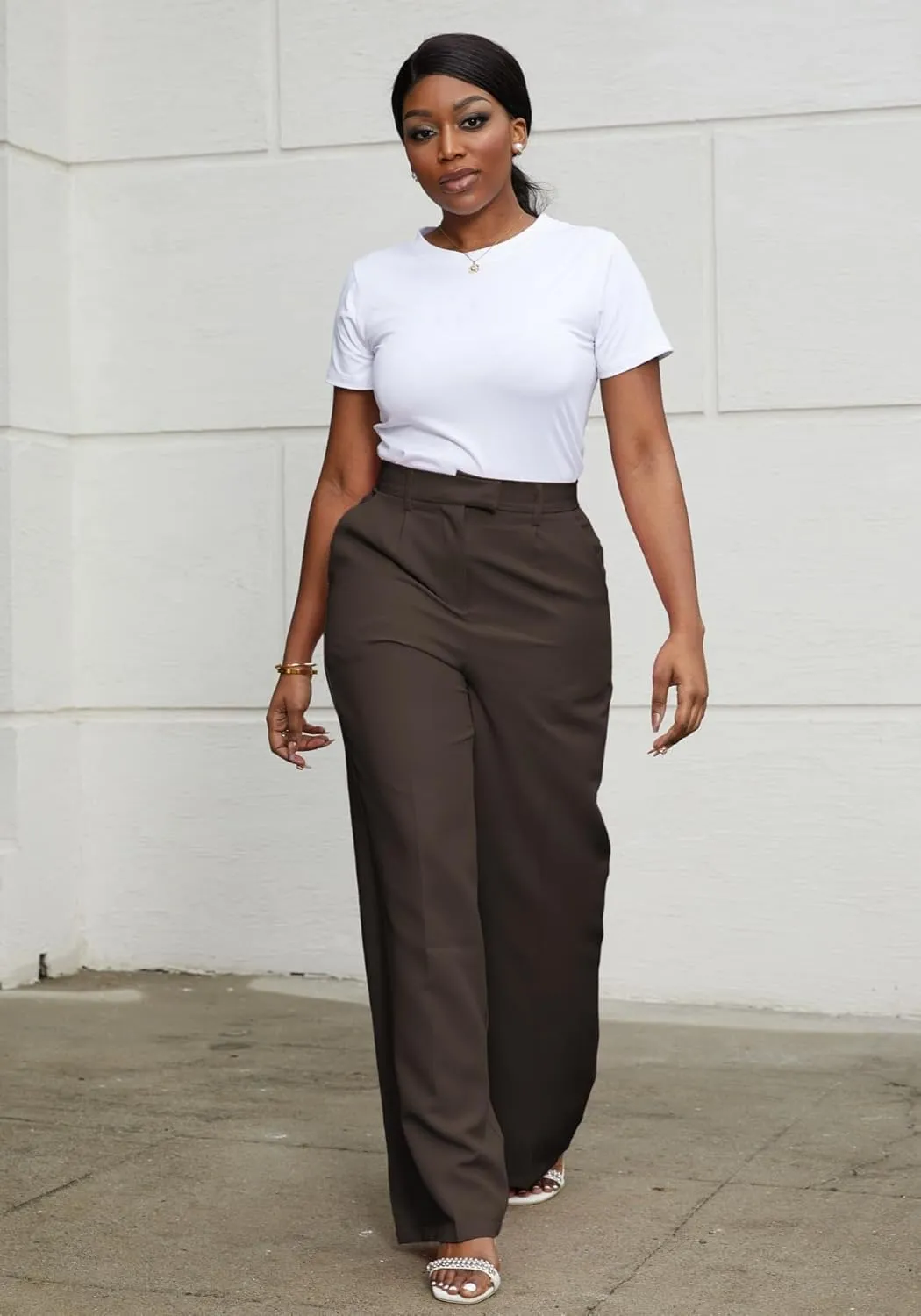 Lucuna Women's Wide Leg Dress Pants High Waisted Straight Leg Slacks Business Office Work Pants Trousers