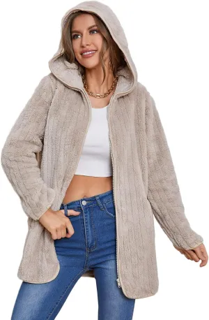 LY VAREY LIN Womens Fuzzy Fleece Sherpa Jacket Zip Up Hooded Cardigans with Pockets