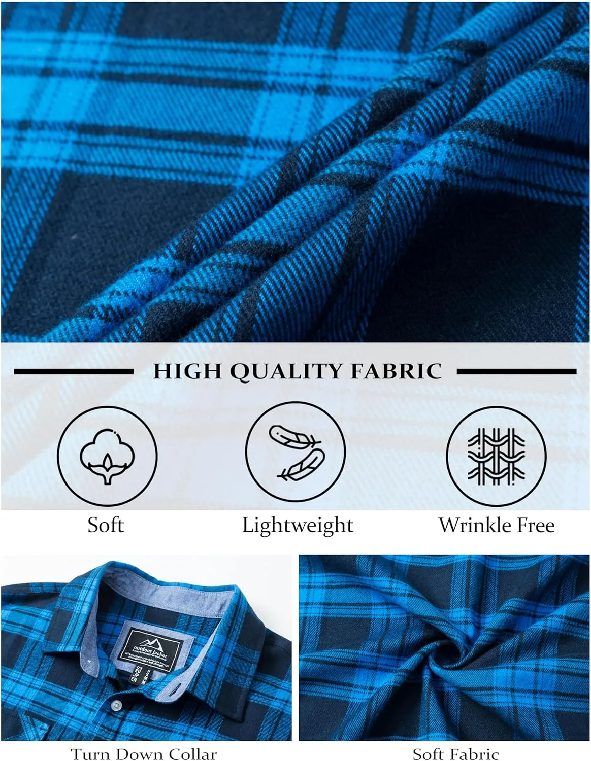 MAGCOMSEN Men's Flannel Shirts Cotton Long Sleeve Plaid Shirt Casual Fashion Button Up Shirts Jackets with 2 Pockets