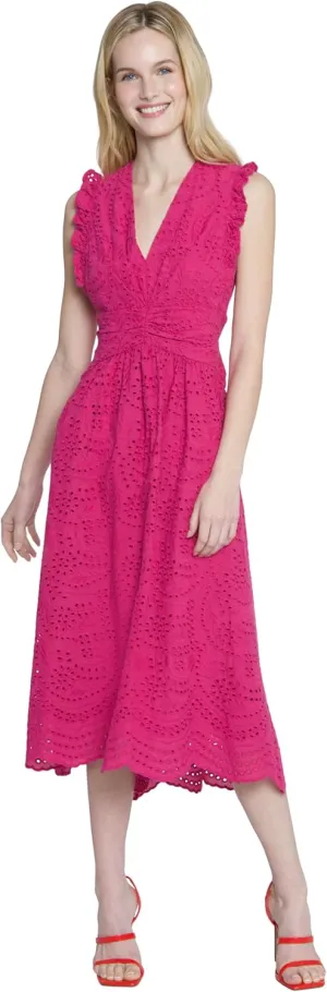 Maggy London V-Neck Scalloped Edge A-line Midi Plus Cocktail Dresses for Women