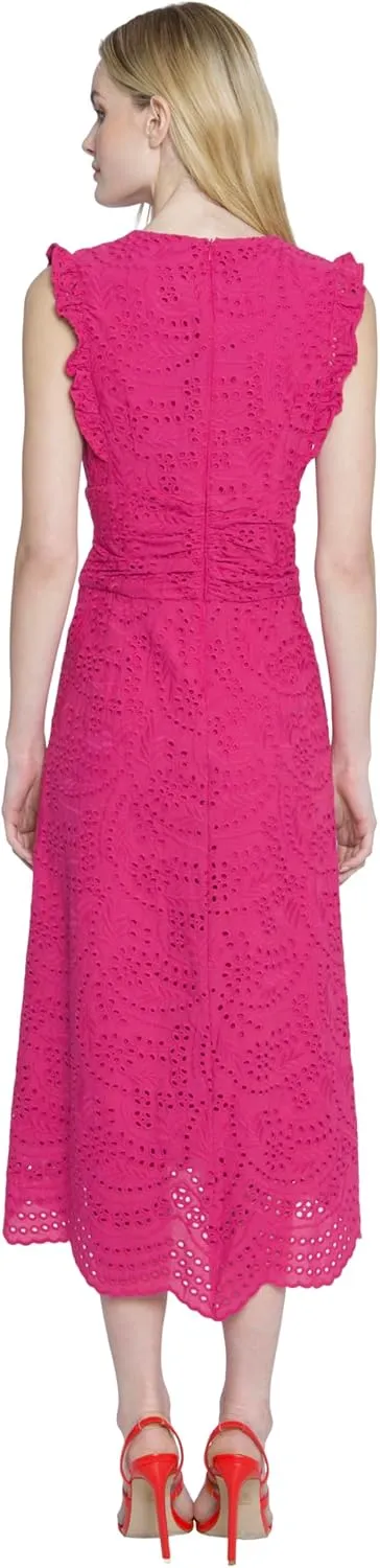 Maggy London V-Neck Scalloped Edge A-line Midi Plus Cocktail Dresses for Women