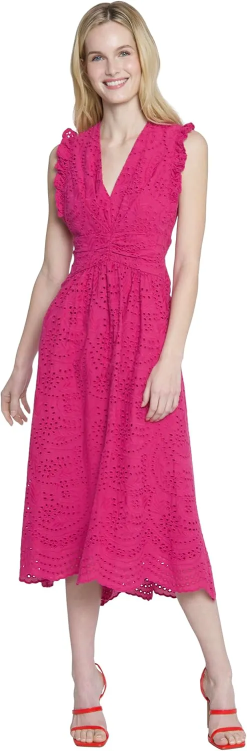 Maggy London V-Neck Scalloped Edge A-line Midi Plus Cocktail Dresses for Women