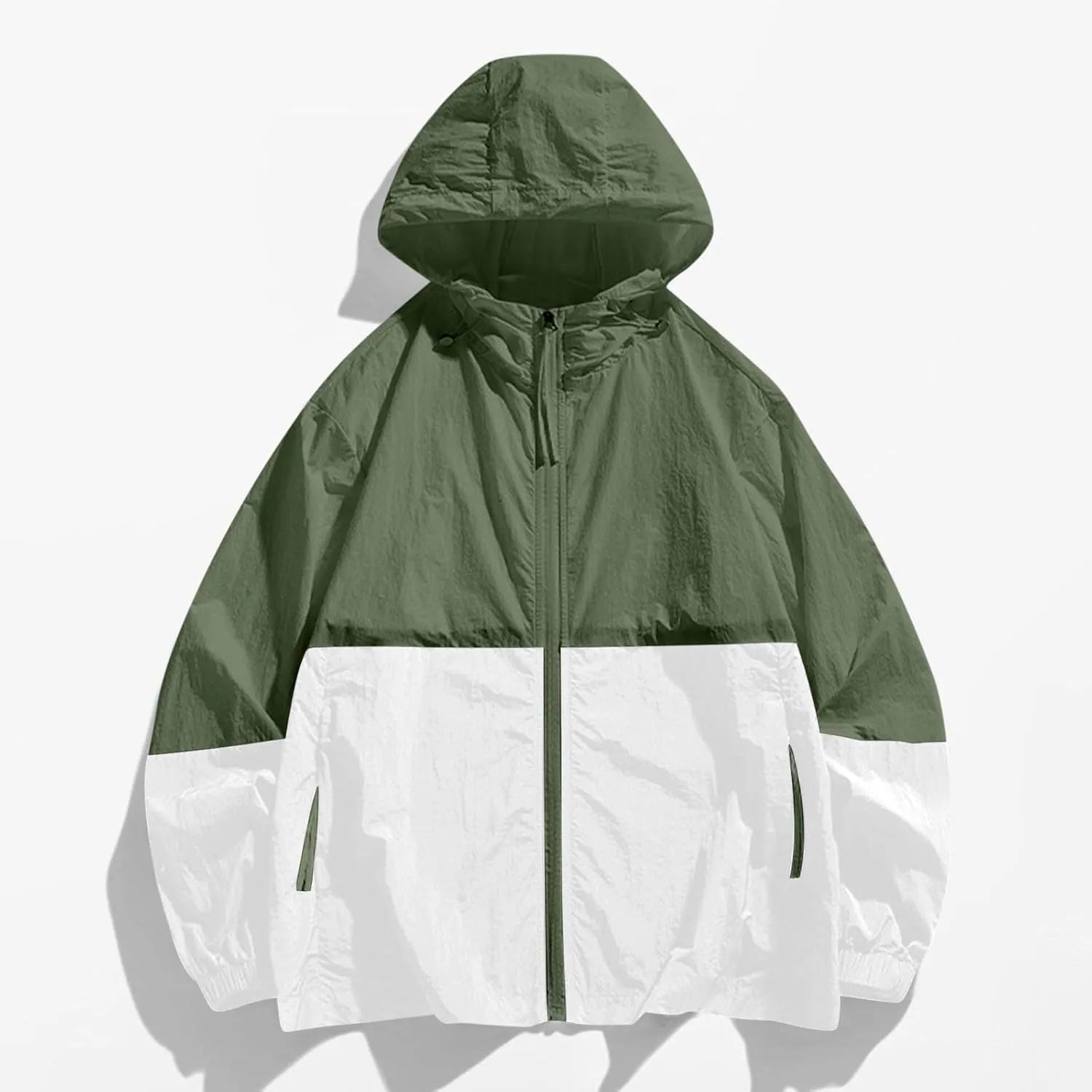 maisdgop Raincoat for Women Pretty Color Block Waterproof Windbreaker Casual Zip up Travel Hiking Trench Coats with Pockets