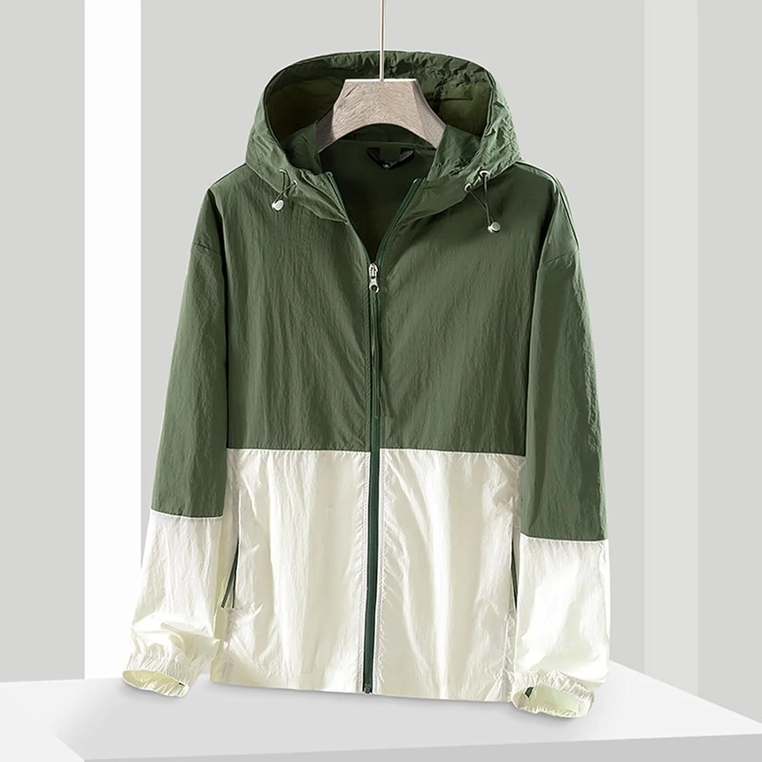 maisdgop Raincoat for Women Pretty Color Block Waterproof Windbreaker Casual Zip up Travel Hiking Trench Coats with Pockets