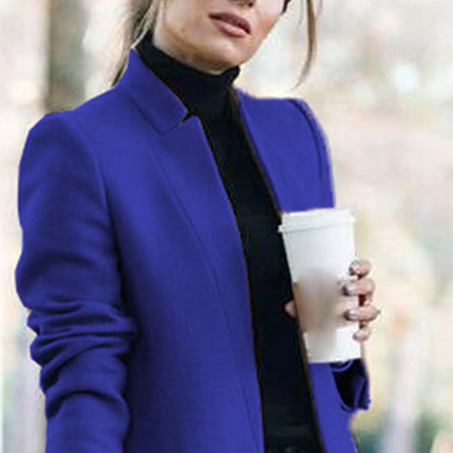 Maiyifu-GJ Womens Stand Collar Wool Blend Coats Casual Warm Open Front Cardigan Trench Overcoat Mid Long Slim Fit Jackets