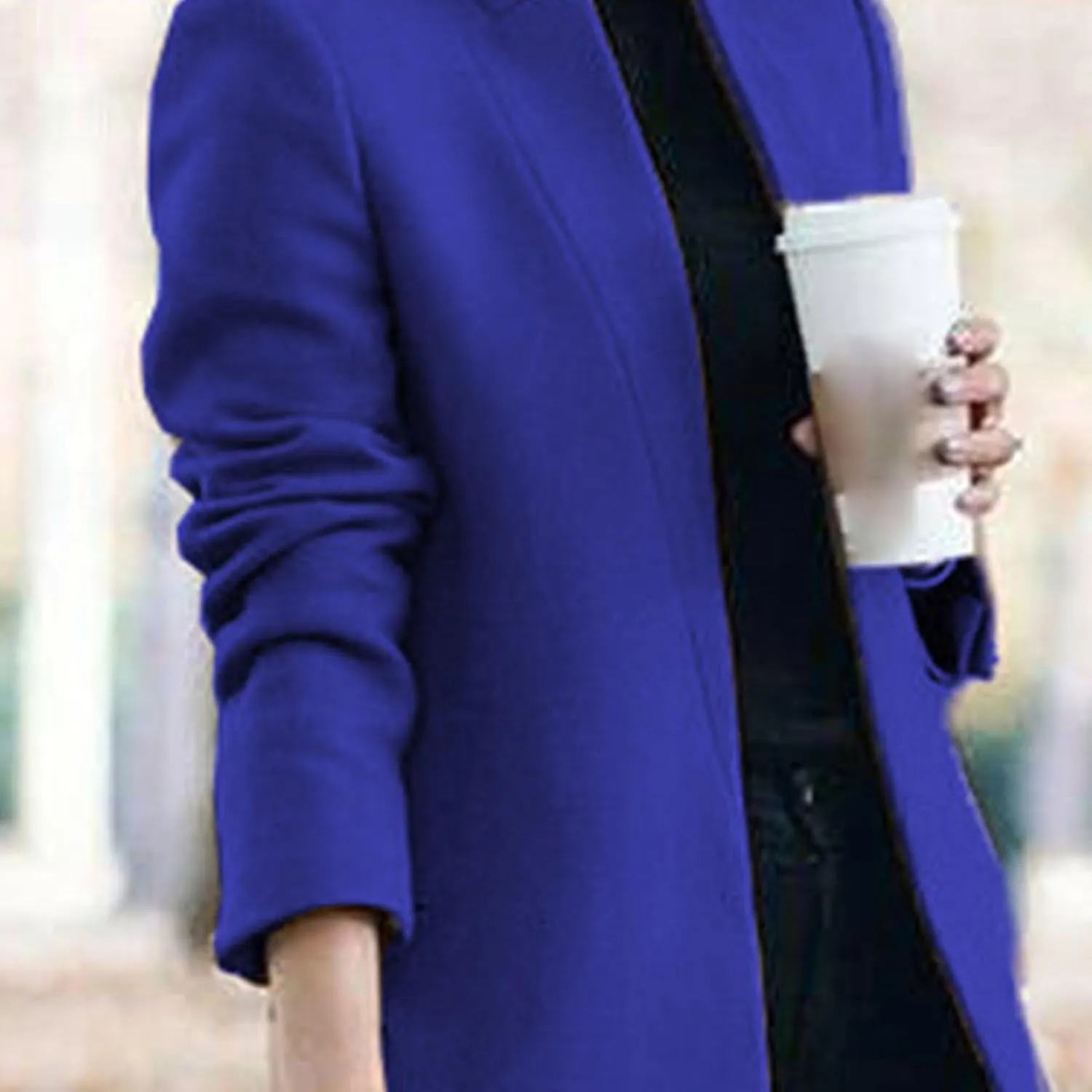Maiyifu-GJ Womens Stand Collar Wool Blend Coats Casual Warm Open Front Cardigan Trench Overcoat Mid Long Slim Fit Jackets