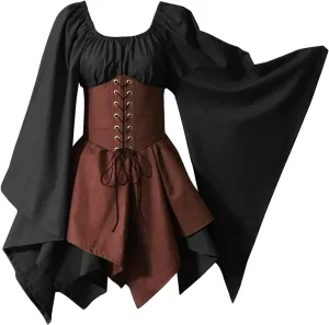 Medieval Renaissance Gown Dress for Women Steampunk Gothic Rockabilly Cosplay Victorian Vintage Retro Gown Dress