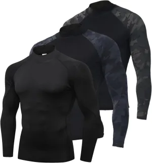 Mens 2 Pack Mock Turtleneck Compression Shirt Long Sleeve Sports Undershirt Athletic Baselayer Running T-Shirt