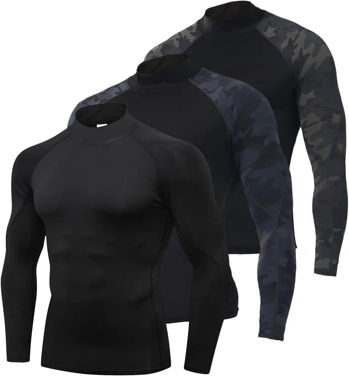 Mens 2 Pack Mock Turtleneck Compression Shirt Long Sleeve Sports Undershirt Athletic Baselayer Running T-Shirt