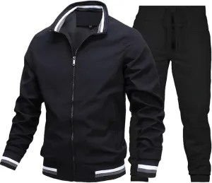 Mens 2 Pieces Tracksuits Full Zip Running Jogging Sweatsuit Athletic Sports Set Stripe Print Jacket & Sweatpants