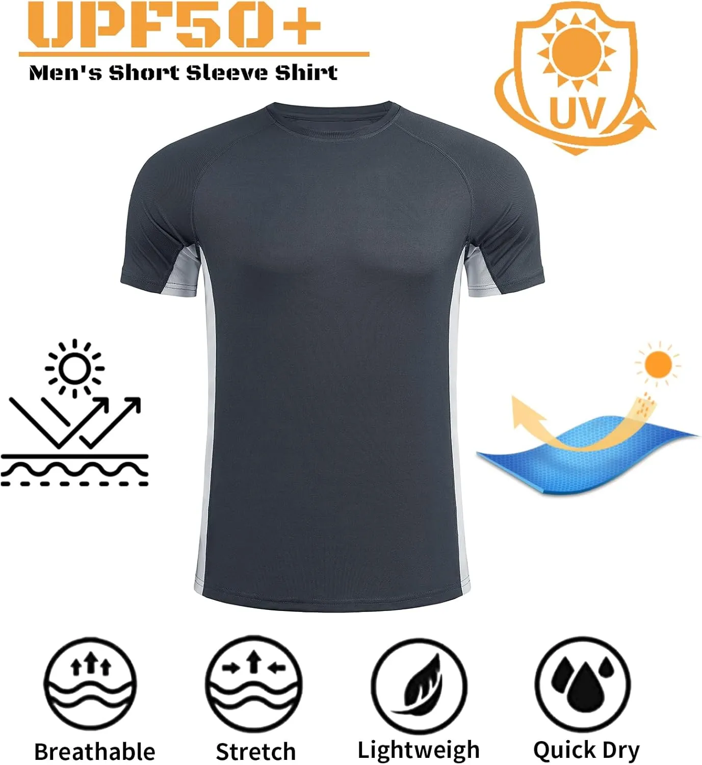 Mens Big and Tall Swim Shirt Sun Protection UPF 50  Rash Guard Quick Dry T-Shirt