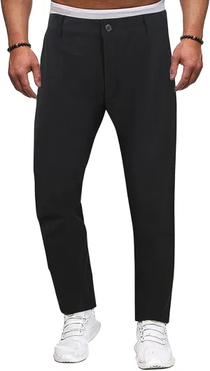Men's Casual Corduroy Pants Solid Color Summer Straight Leg Stylish Trousers Slim Fit Fashion Spring Pleated Pants