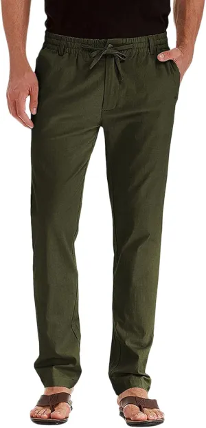 Men's Chino Pants Slim Fit Drawstring Elastic Waist Flat Front Stretch Straight Leg Pants Business Golf Casual Suit Pants