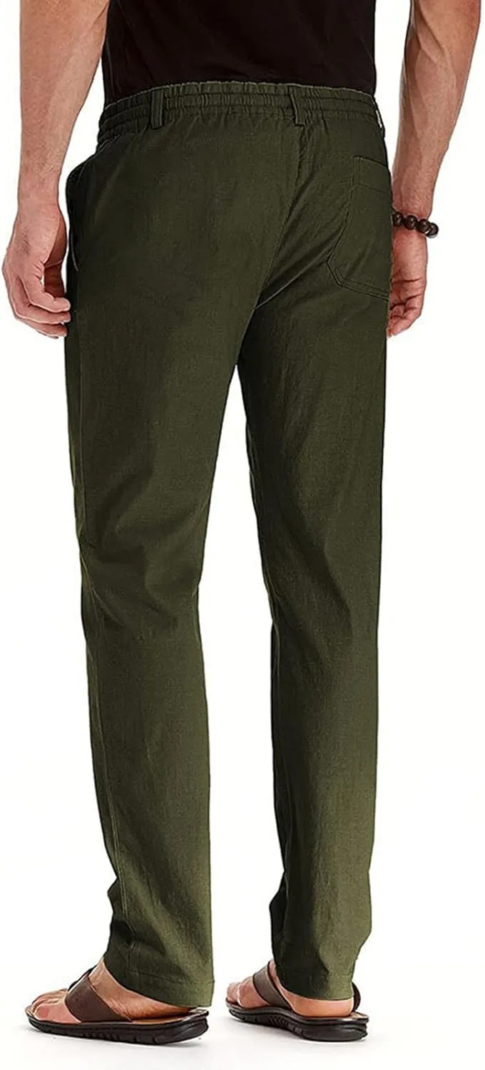 Men's Chino Pants Slim Fit Drawstring Elastic Waist Flat Front Stretch Straight Leg Pants Business Golf Casual Suit Pants