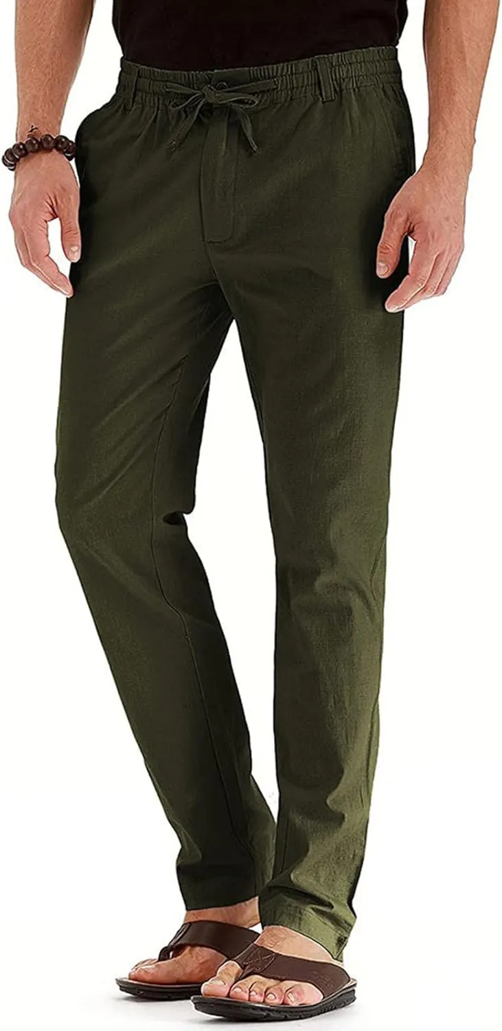 Men's Chino Pants Slim Fit Drawstring Elastic Waist Flat Front Stretch Straight Leg Pants Business Golf Casual Suit Pants