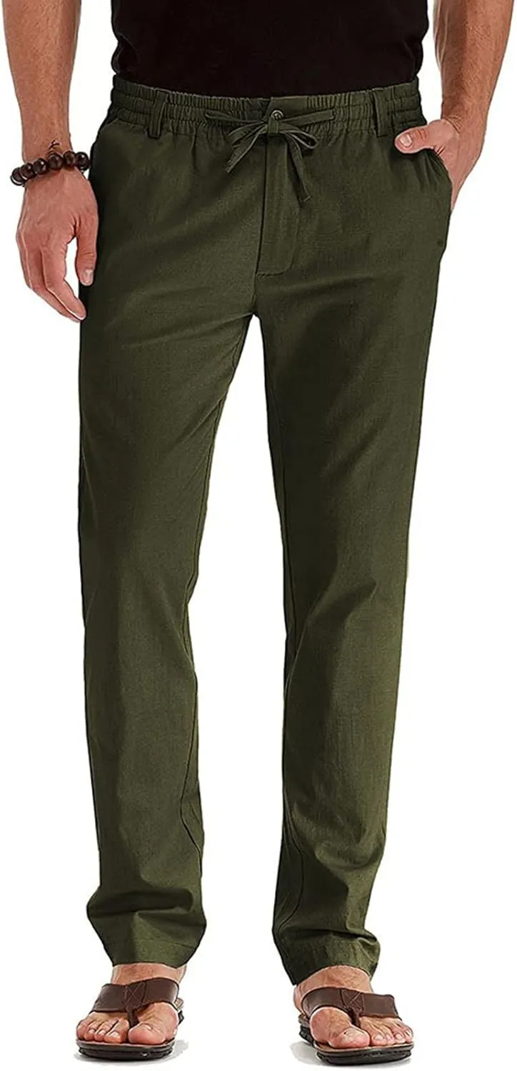 Men's Chino Pants Slim Fit Drawstring Elastic Waist Flat Front Stretch Straight Leg Pants Business Golf Casual Suit Pants
