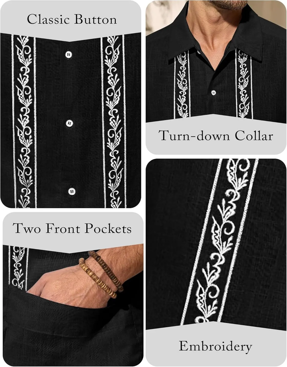 Mens Cuban Guayabera Shirts Cotton Linen Short Sleeve Shirt Casual Hippie Beach Button Down Pocket Shirt