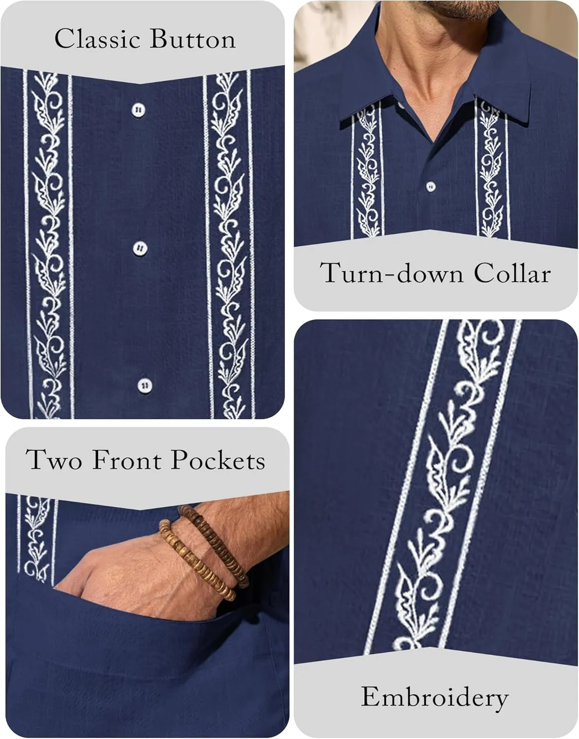 Mens Cuban Guayabera Shirts Cotton Linen Short Sleeve Shirt Casual Hippie Beach Button Down Pocket Shirt