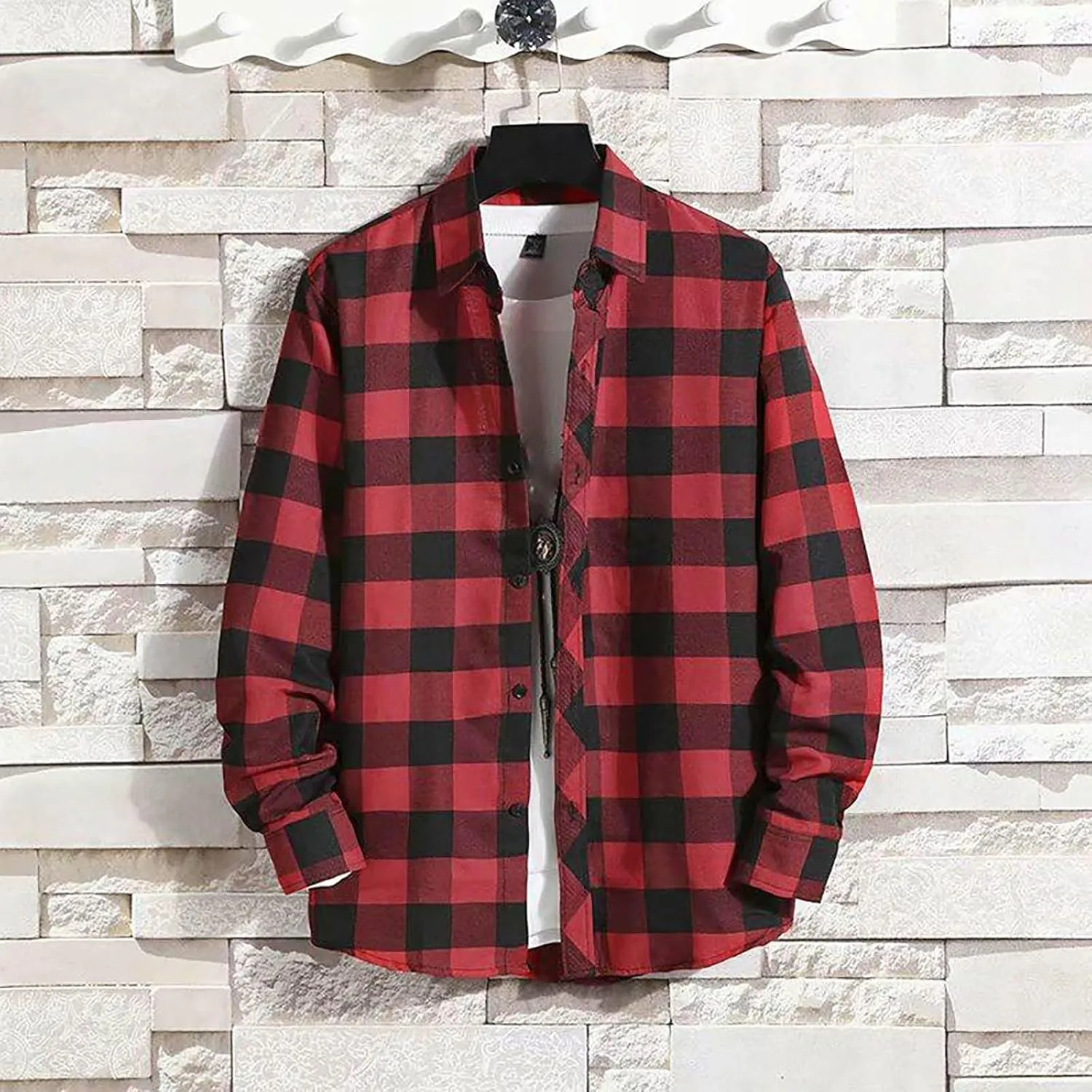 Men's Fashion Long Sleeve Plaid Button Down Shirts Big and Tall Casual Lightweight Regular Fit Work Shirt with Pocket